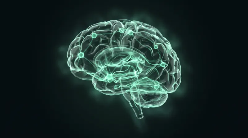 Abstract dark-green node network artwork representing AI agents in marketing