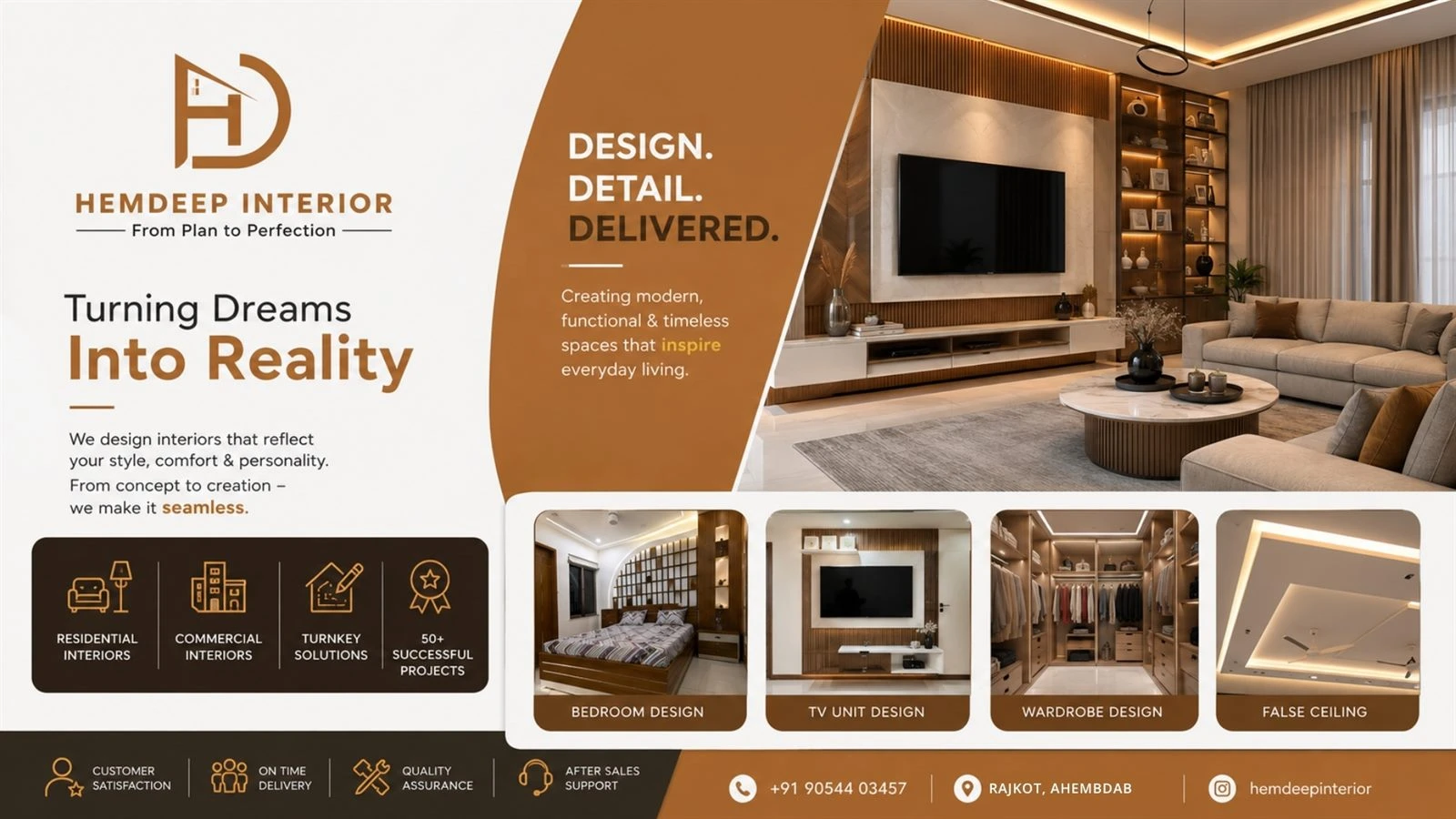 Hemdeep Interior brand identity — HD rooftop lettermark logo system