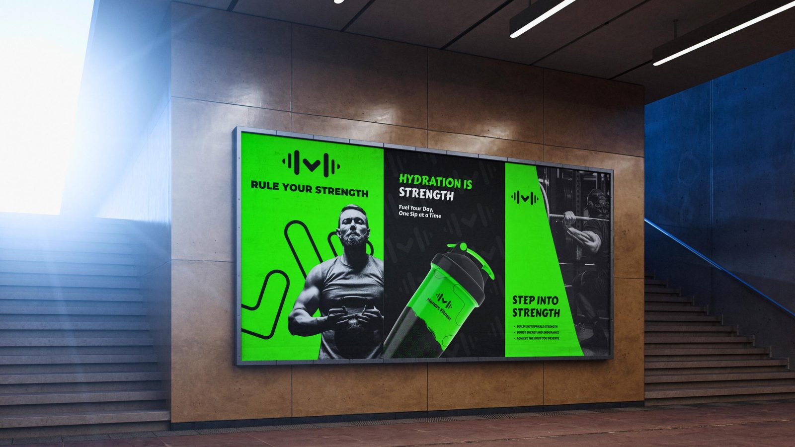 Monarc Fitness out-of-home subway billboard campaign