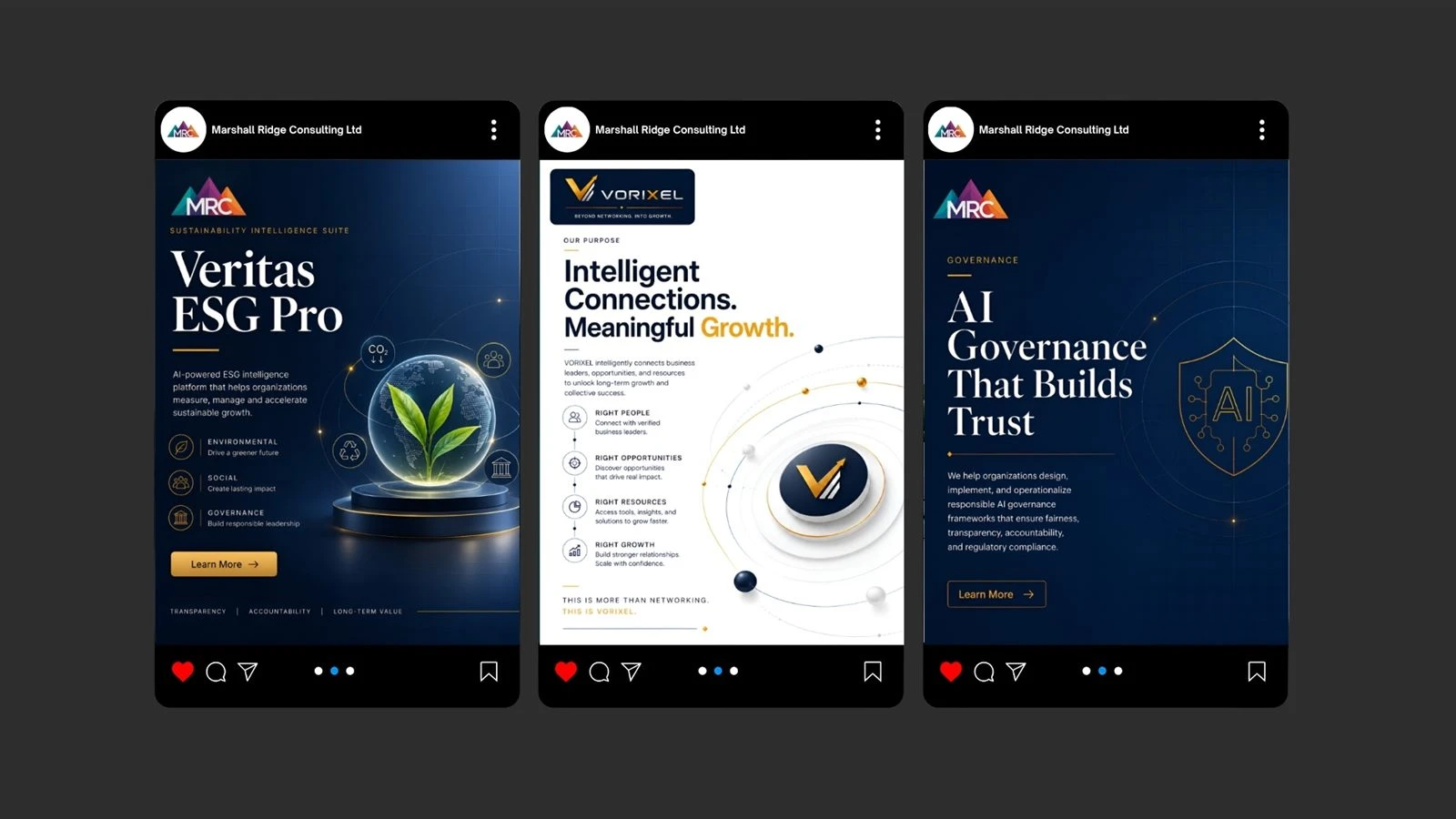 Marshall Ridge Consulting social media post — enterprise brand identity applied to social content