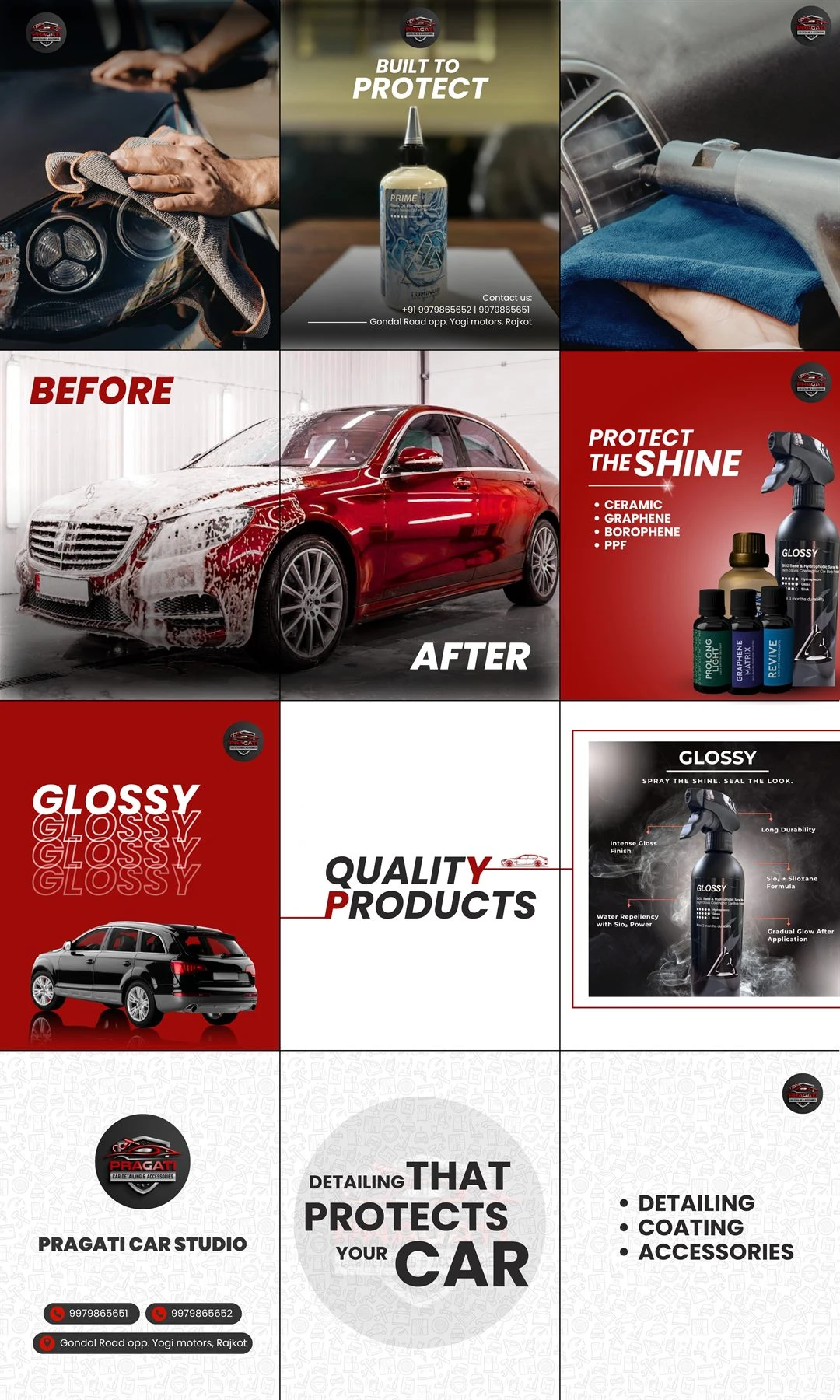 Pragati Car Studio Instagram grid — ceramic coating and PPF portfolio photography