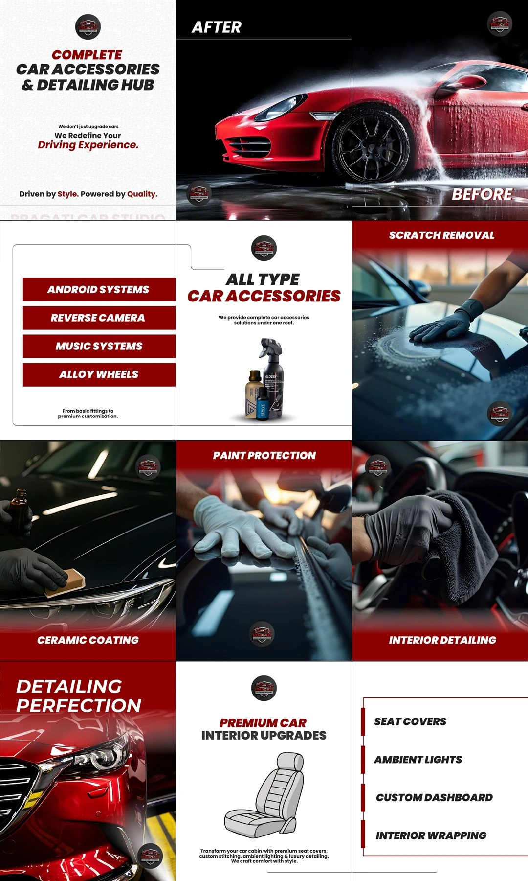 Pragati Car Studio Instagram grid tile — before-and-after paint correction detail